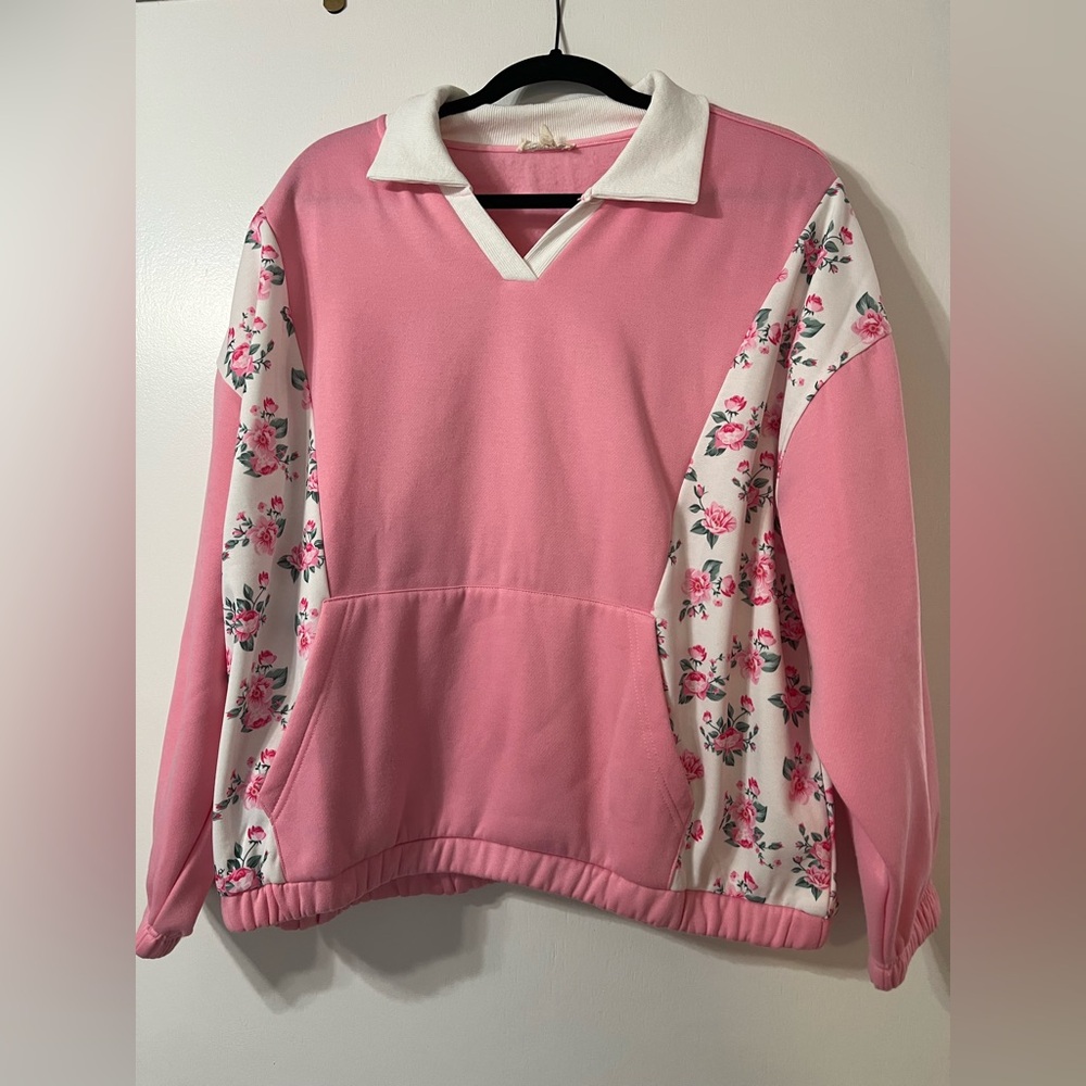 Main Strip Pink Floral V-Neck Sweater